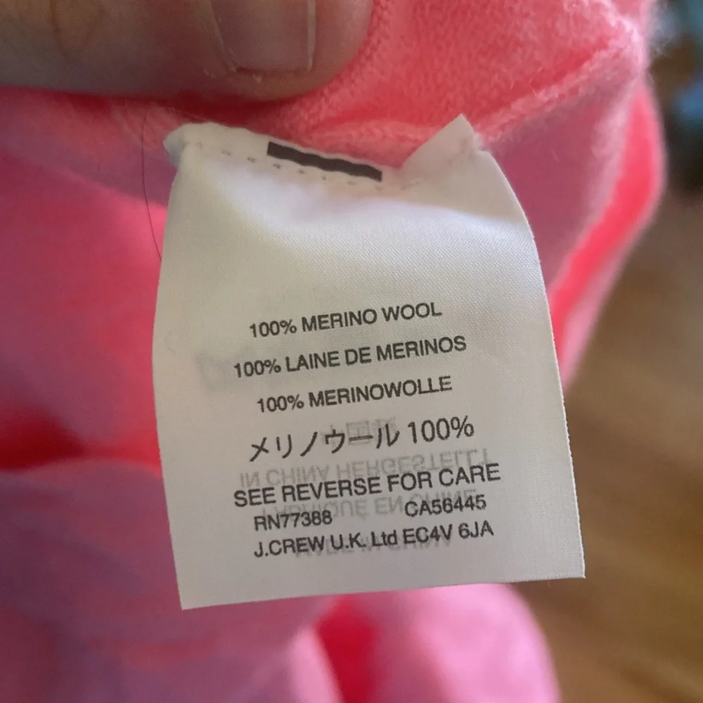 J. Crew 100% Merino Wool Highlighter Pink Crew Neck Sweater